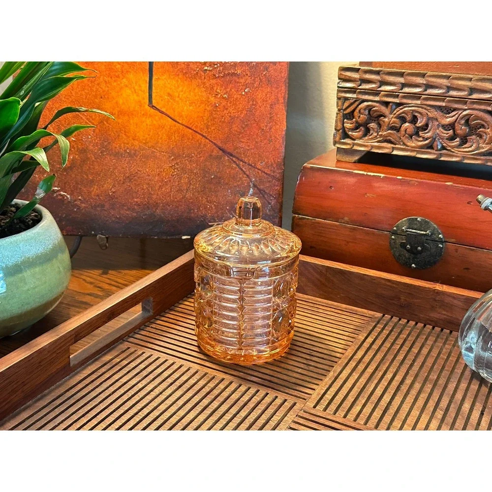 Vintage Windsor Pink Indiana Glass Jam Jar with Lid Diamond Pressed Glass Pink